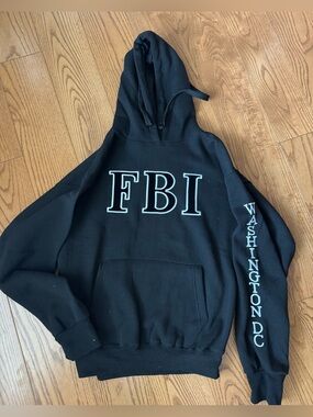 DC Black Crewneck Hoodie with White FBI Lettering